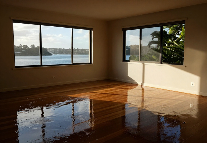 Flooded living room in Condell Park before restoration